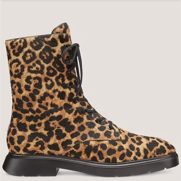 Stuart Weitzman McKenzee Leopard Calf Hair Combat Boot - Picture 2 of 5
